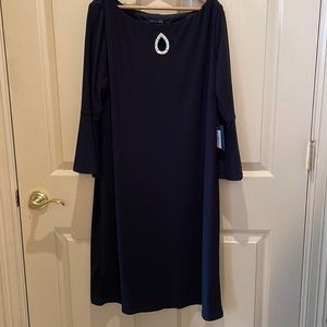 Black Marina dress size 12 with rhinestone teardrop BNWT and flared sleeves